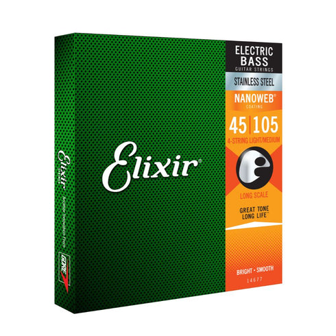Elixir 14677 Nanoweb Stainless Steel Bass Guitar Strings - Medium 45-105